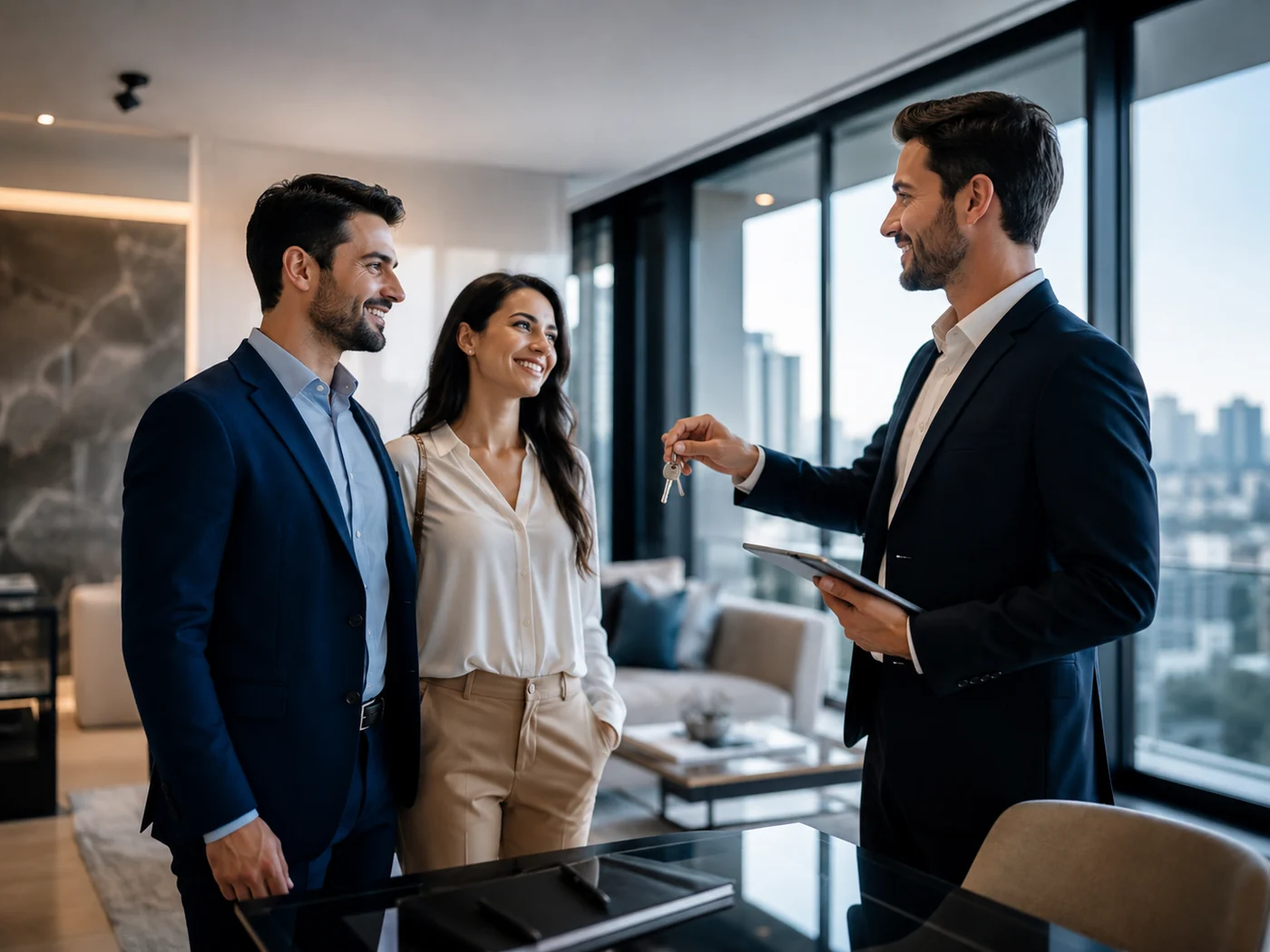 Marketing para imobiliárias com corretor entregando chaves e captação de leads